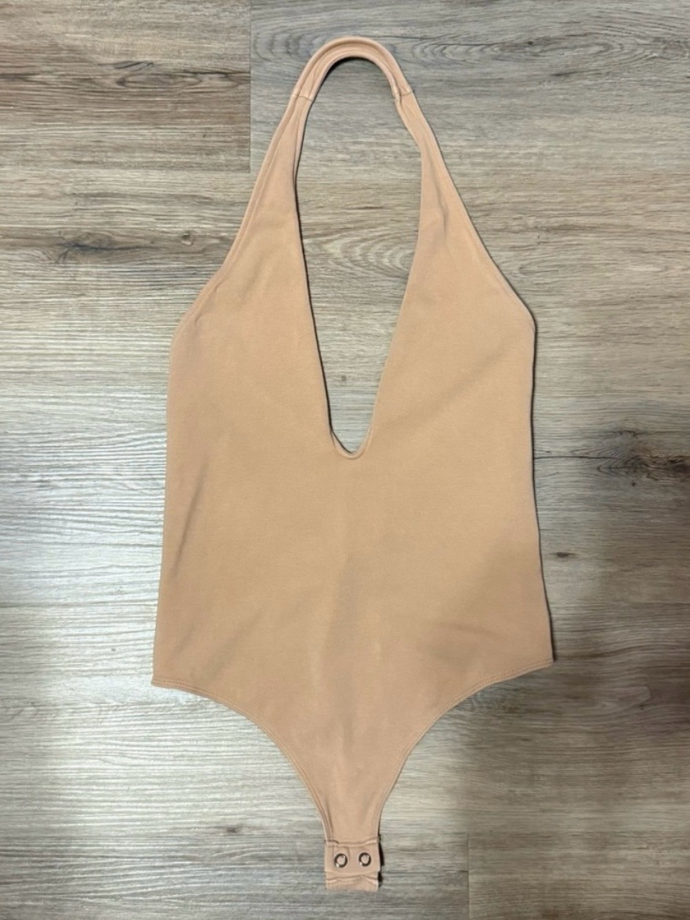 Express One Eleven Nude Deep V Halter Bodysuit Small Plunge Backless